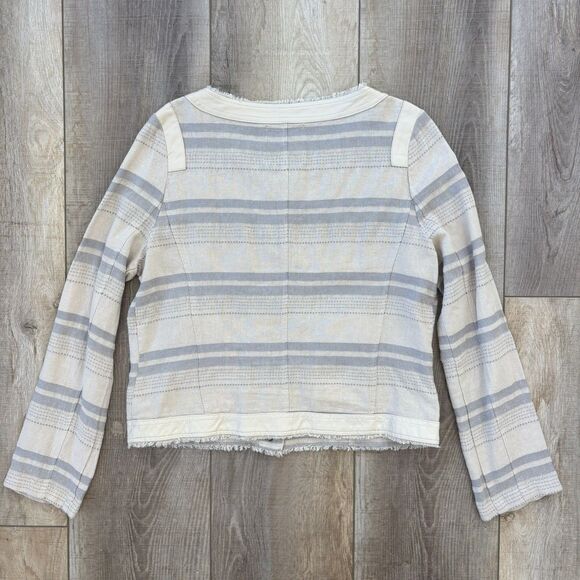 Jack BB Dakota Womens Striped Linen Blazer Jacket Size L Neutral Chic Coastal - Picture 8 of 13